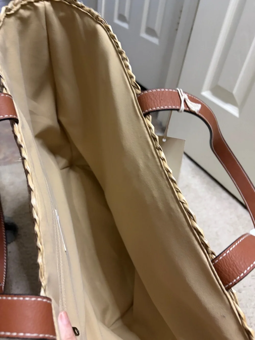 Universal Thread Woven Straw Tote with Brown Leather Trim - Women's Beach Bag